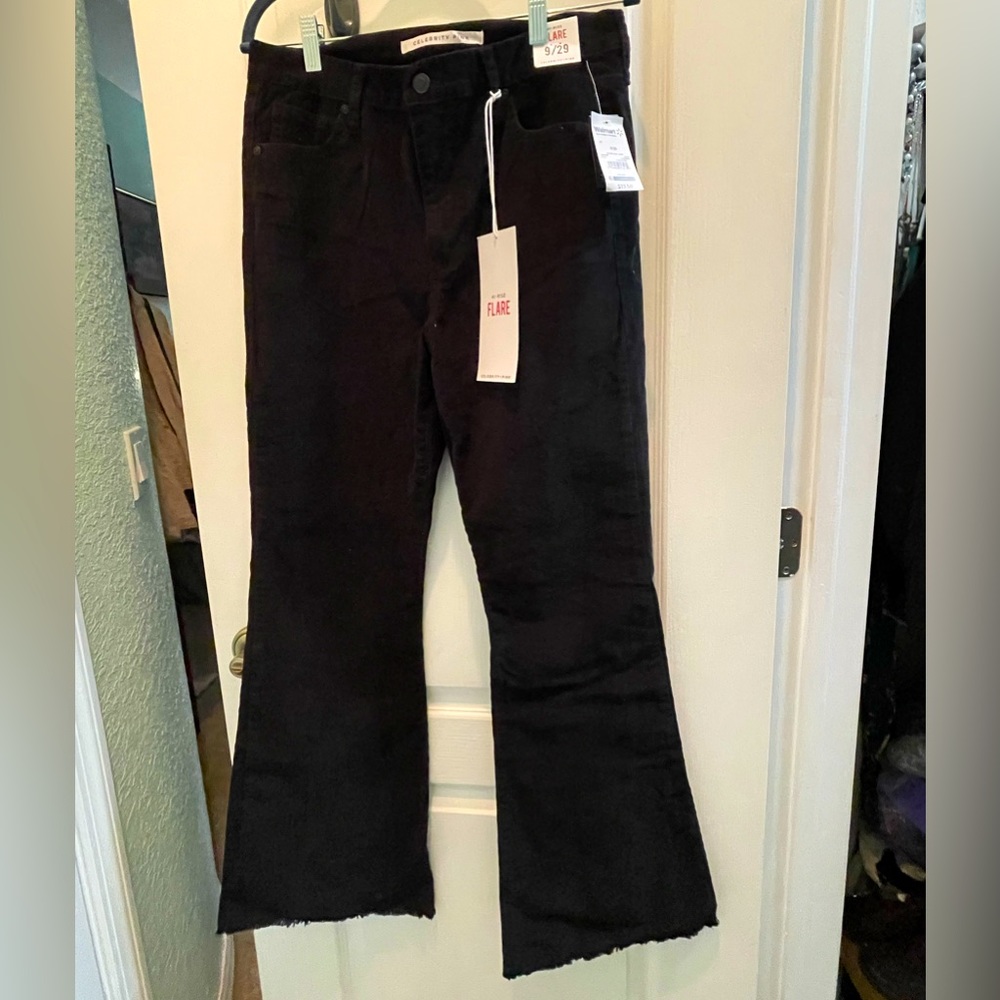 NWT Celebrity Pink Corduroy Flare Pants Size 9 Black
